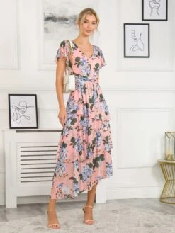 Danica Tiered Hem Mesh Maxi Dress, Pink Multi 13 Danica Tiered Hem Mesh Maxi Dress, Pink Multi -DORIA Clothing Shop HBA 5373 14079