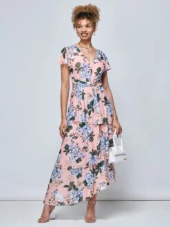 Danica Tiered Hem Mesh Maxi Dress, Pink Multi