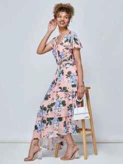 Danica Tiered Hem Mesh Maxi Dress, Pink Multi 10 Danica Tiered Hem Mesh Maxi Dress, Pink Multi -DORIA Clothing Shop HBA 5373 PinkMulti 4