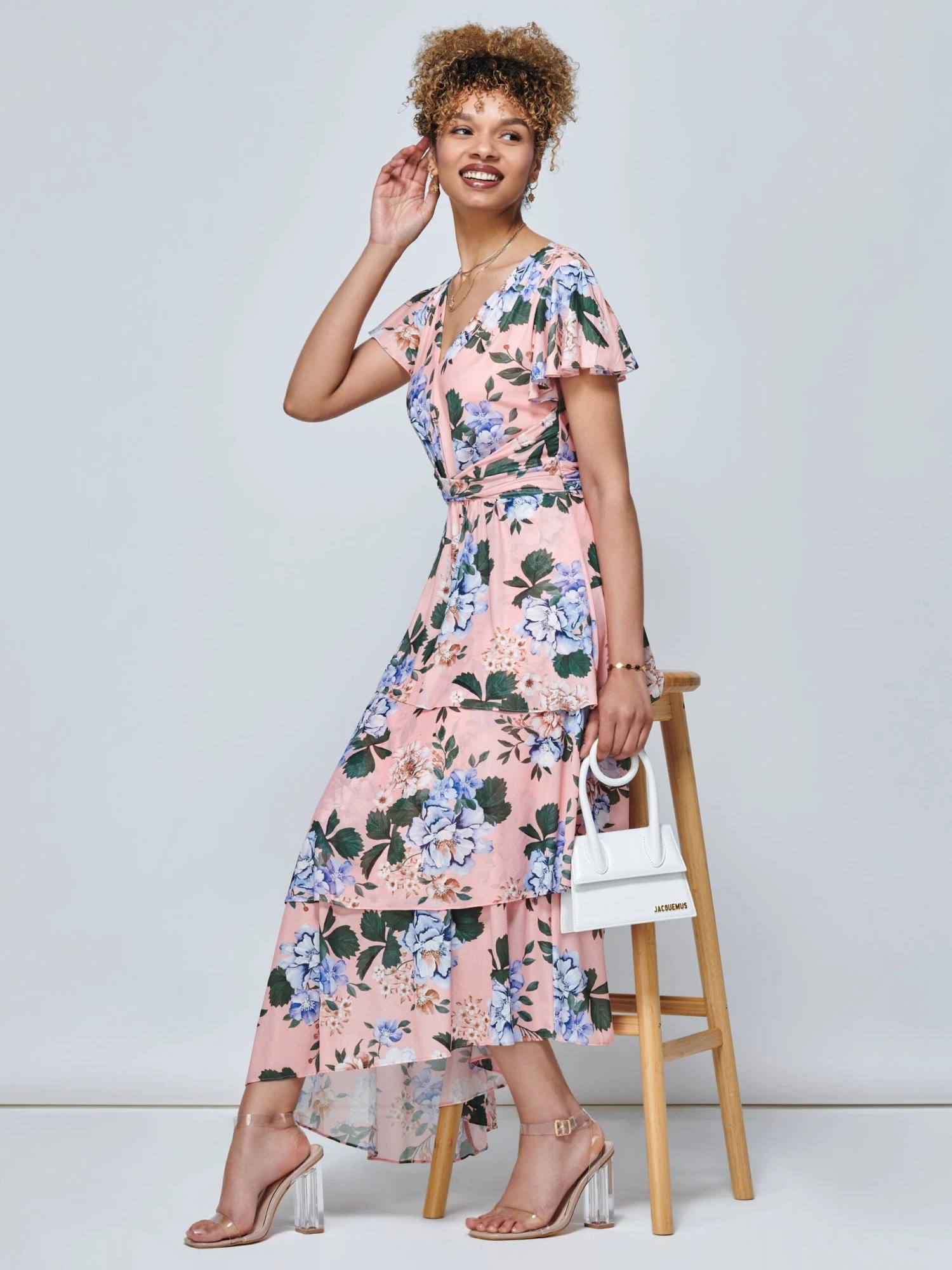 Danica Tiered Hem Mesh Maxi Dress, Pink Multi 4 Danica Tiered Hem Mesh Maxi Dress, Pink Multi - Image 4