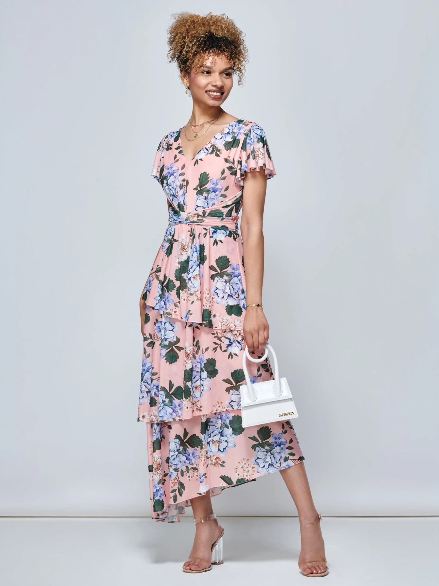 Danica Tiered Hem Mesh Maxi Dress, Pink Multi 5 Danica Tiered Hem Mesh Maxi Dress, Pink Multi - Image 5