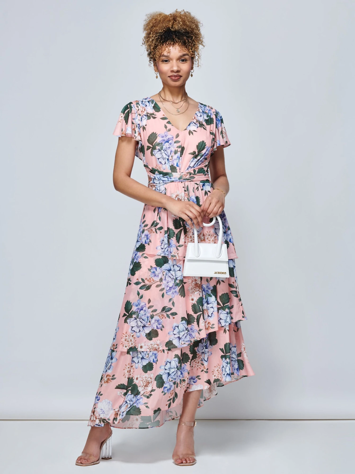 Danica Tiered Hem Mesh Maxi Dress, Pink Multi 6 Danica Tiered Hem Mesh Maxi Dress, Pink Multi - Image 6