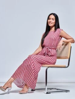 Heart Print Pleated Chiffon Maxi Dress, Pink Multi -DORIA Clothing Shop HET10605 PinkMulti 1