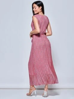 Heart Print Pleated Chiffon Maxi Dress, Pink Multi -DORIA Clothing Shop HET10605 PinkMulti 2