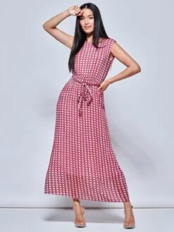 Heart Print Pleated Chiffon Maxi Dress, Pink Multi -DORIA Clothing Shop HET10605 PinkMulti 5