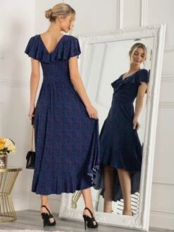 Luciana Frilly Dip Leopard Maxi Dress, Blue -DORIA Clothing Shop HG 9270 BlueAnimal 2