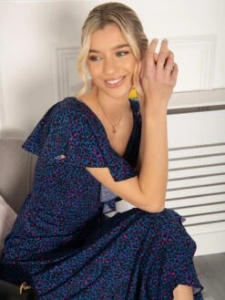 Luciana Frilly Dip Leopard Maxi Dress, Blue -DORIA Clothing Shop HG 9270 BlueAnimal 7