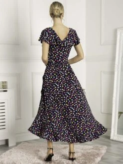 Luciana Frilly Dipped Hem Dress, Navy Polka Dot 8 Luciana Frilly Dipped Hem Dress, Navy Polka Dot -DORIA Clothing Shop HG 9270 NavyPolkaDot 4