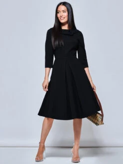 Sloan 3/4 Sleeve Midi Dress, Black 10 Sloan 3/4 Sleeve Midi Dress, Black -DORIA Clothing Shop HLM151 7 Black 1