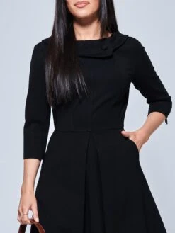 Sloan 3/4 Sleeve Midi Dress, Black 8 Sloan 3/4 Sleeve Midi Dress, Black -DORIA Clothing Shop HLM151 7 Black 3