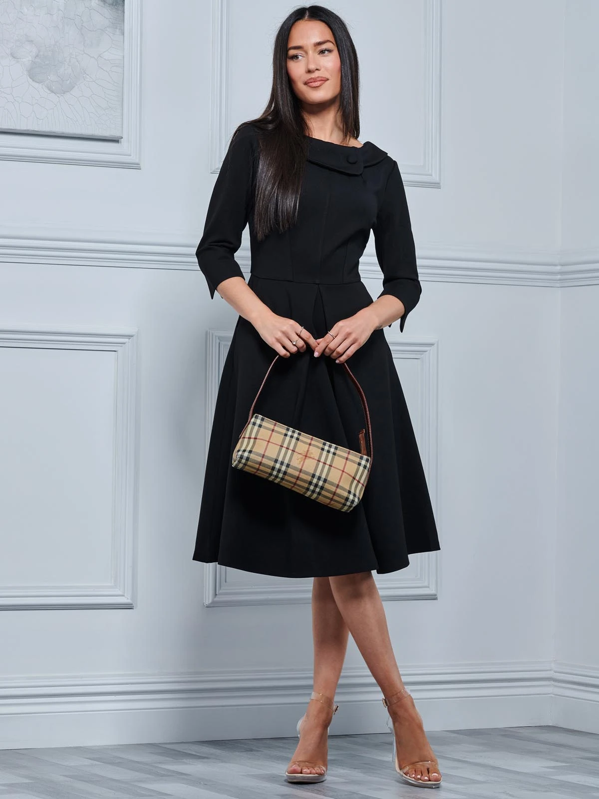 Sloan 3/4 Sleeve Midi Dress, Black 4 Sloan 3/4 Sleeve Midi Dress, Black - Image 4