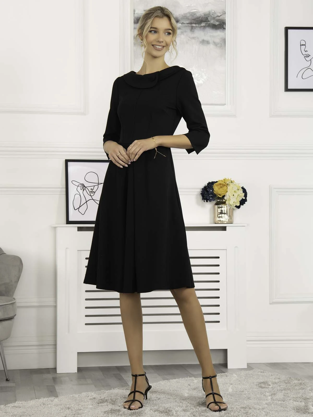 Sloan 3/4 Sleeve Midi Dress, Black 6 Sloan 3/4 Sleeve Midi Dress, Black - Image 6