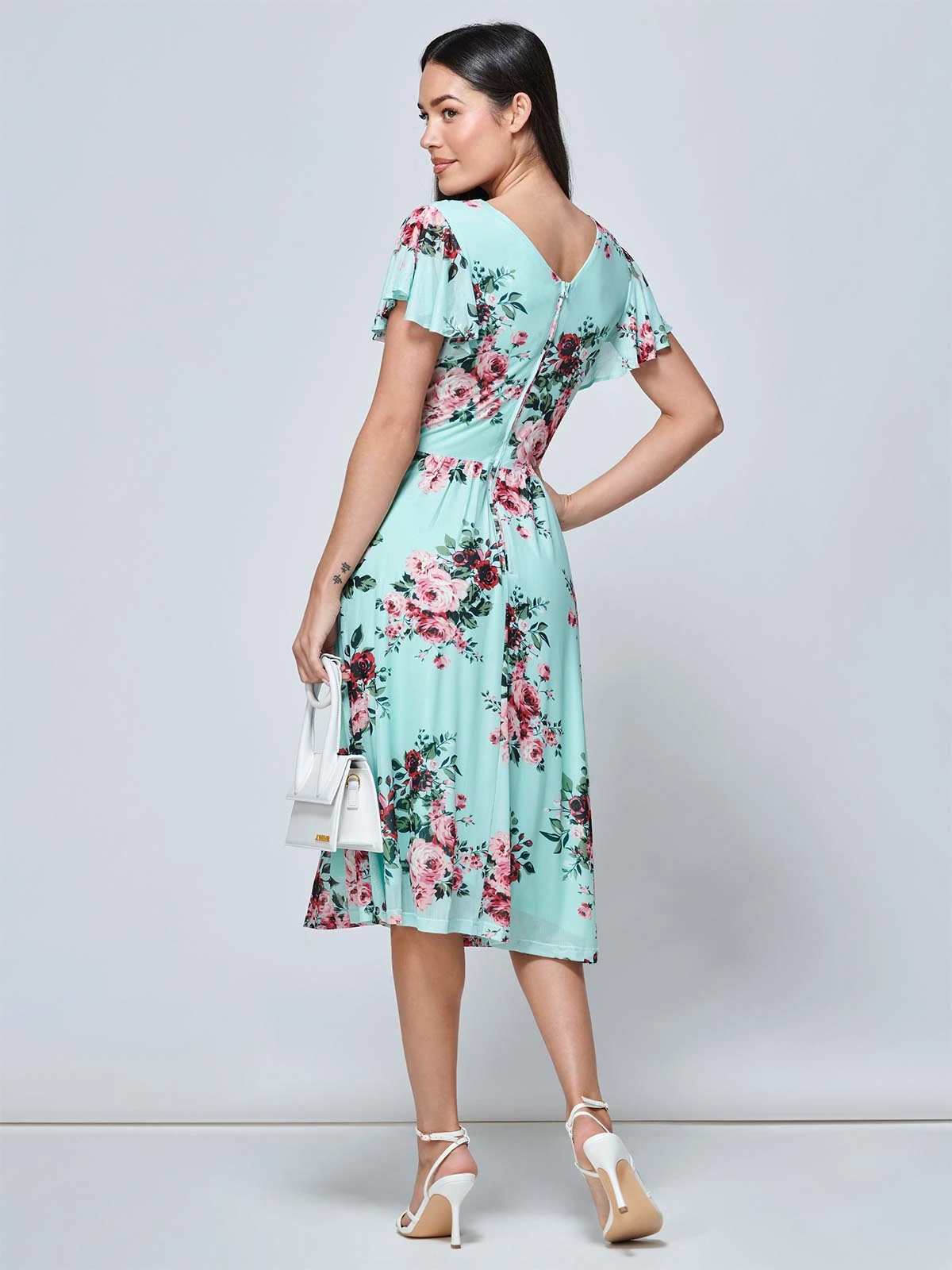 Jolie Moi Kiley Wrap Front Mesh Dress, Light Green 2 Jolie Moi Kiley Wrap Front Mesh Dress, Light Green - Image 2