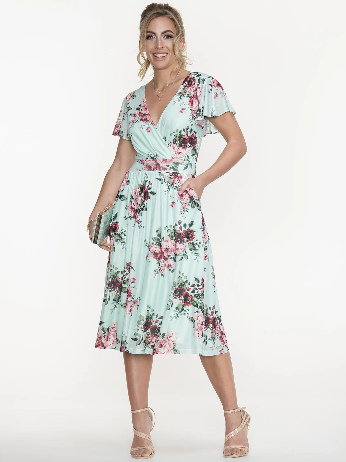 Jolie Moi Kiley Wrap Front Mesh Dress, Light Green 8 Jolie Moi Kiley Wrap Front Mesh Dress, Light Green - Image 8