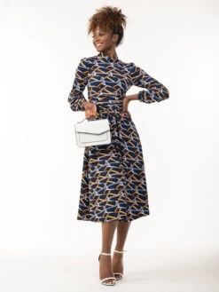 Polo Neck Long Sleeve Midi Dress, Navy Pattern -DORIA Clothing Shop HT 164NavyPattern 1 238243ca 51f0 48f9 8864 c1b803e939ff