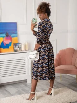 Polo Neck Long Sleeve Midi Dress, Navy Pattern -DORIA Clothing Shop HT 164NavyPattern 5 ee9334bf 3576 49d0 a503 64e0d2e7236b