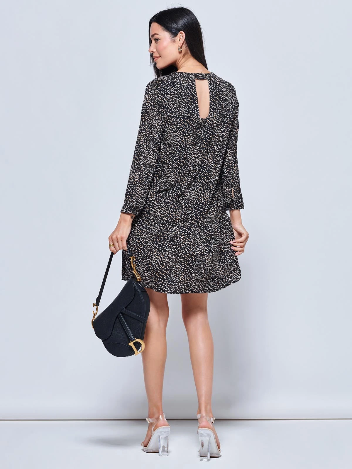 Jolene Tiered Hem Tunic Dress, Black Animal 2 Jolene Tiered Hem Tunic Dress, Black Animal - Image 2