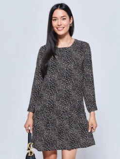 Jolene Tiered Hem Tunic Dress, Black Animal 8 Jolene Tiered Hem Tunic Dress, Black Animal -DORIA Clothing Shop HUS 2160 BlackAnimal 3