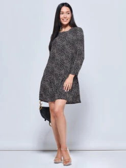 Jolene Tiered Hem Tunic Dress, Black Animal 9 Jolene Tiered Hem Tunic Dress, Black Animal -DORIA Clothing Shop HUS 2160 BlackAnimal 4