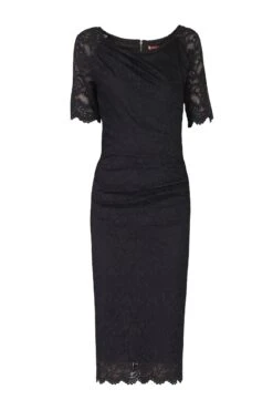 Lace Ruched Shift Dress, Black