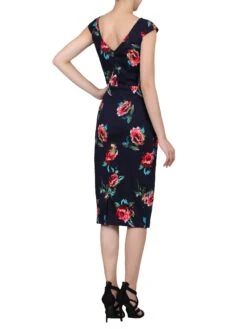 Floral Print Ruched Wiggle Dress, Navy Floral 9 Floral Print Ruched Wiggle Dress, Navy Floral -DORIA Clothing Shop I 5053319198222 02 20161018
