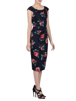 Floral Print Ruched Wiggle Dress, Navy Floral 7 Floral Print Ruched Wiggle Dress, Navy Floral -DORIA Clothing Shop I 5053319198222 04 20161018