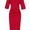 Half Sleeve Ruched Wiggle Dress, Red
