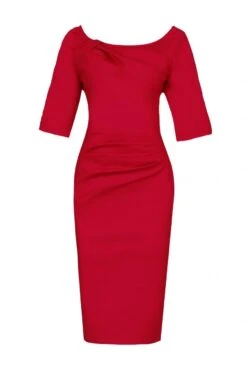 Half Sleeve Ruched Wiggle Dress, Red