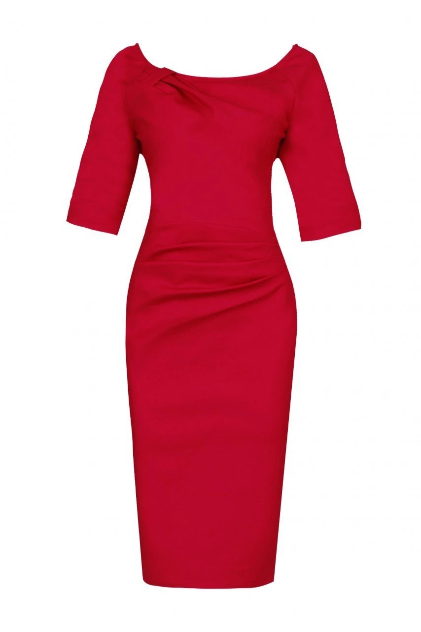 Half Sleeve Ruched Wiggle Dress, Red 1 Half Sleeve Ruched Wiggle Dress, Red