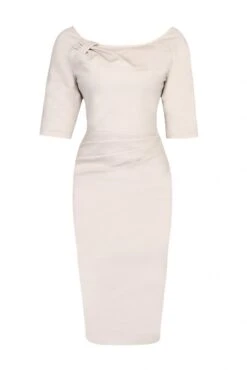 Half Sleeve Ruched Wiggle Dress, Beige
