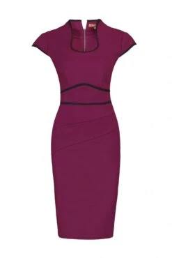 Contrast Trimmed High Collar Dress, Berry -DORIA Clothing Shop I 5053319209294 00 20170322 53082 5c37cc35 0219 45d0 b060 4ebc24b2f5dd