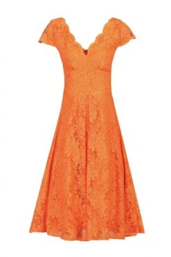 Cap Sleeve Scalloped Lace Dress, Orange