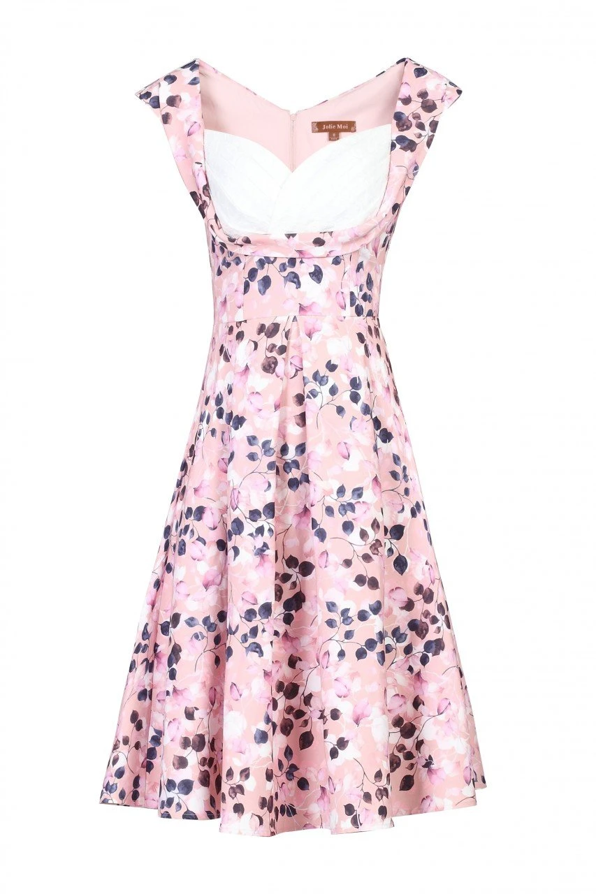 Retro Crossover Bust Swing Dress, Pink Floral 6 Retro Crossover Bust Swing Dress, Pink Floral - Image 6