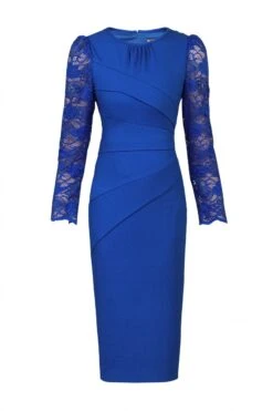 Lace Sleeve Fold Detail Bodycon Dress, Royal Blue -DORIA Clothing Shop I 5053319226314 00 20170727 55090 0798d059 c779 419a 9d12 2d0e5ae578a5