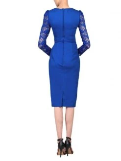 Lace Sleeve Fold Detail Bodycon Dress, Royal Blue