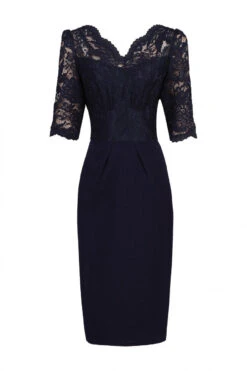 Elbow Sleeve Lace Contrast Dress, Navy -DORIA Clothing Shop I 5053319236610 00 20171108 18387 73cd29d6 9058 4ca3 bc7b daa5ffc322a8