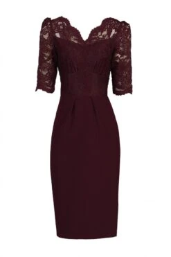 Elbow Sleeve Lace Contrast Dress, Burgundy 9 Elbow Sleeve Lace Contrast Dress, Burgundy -DORIA Clothing Shop I 5053319236689 00 20171108 05469 0a74ef37 8a55 4e54 b07e 066af0567acd