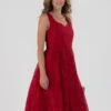 Sweetheart Pleated Lace Dress, Dark Red