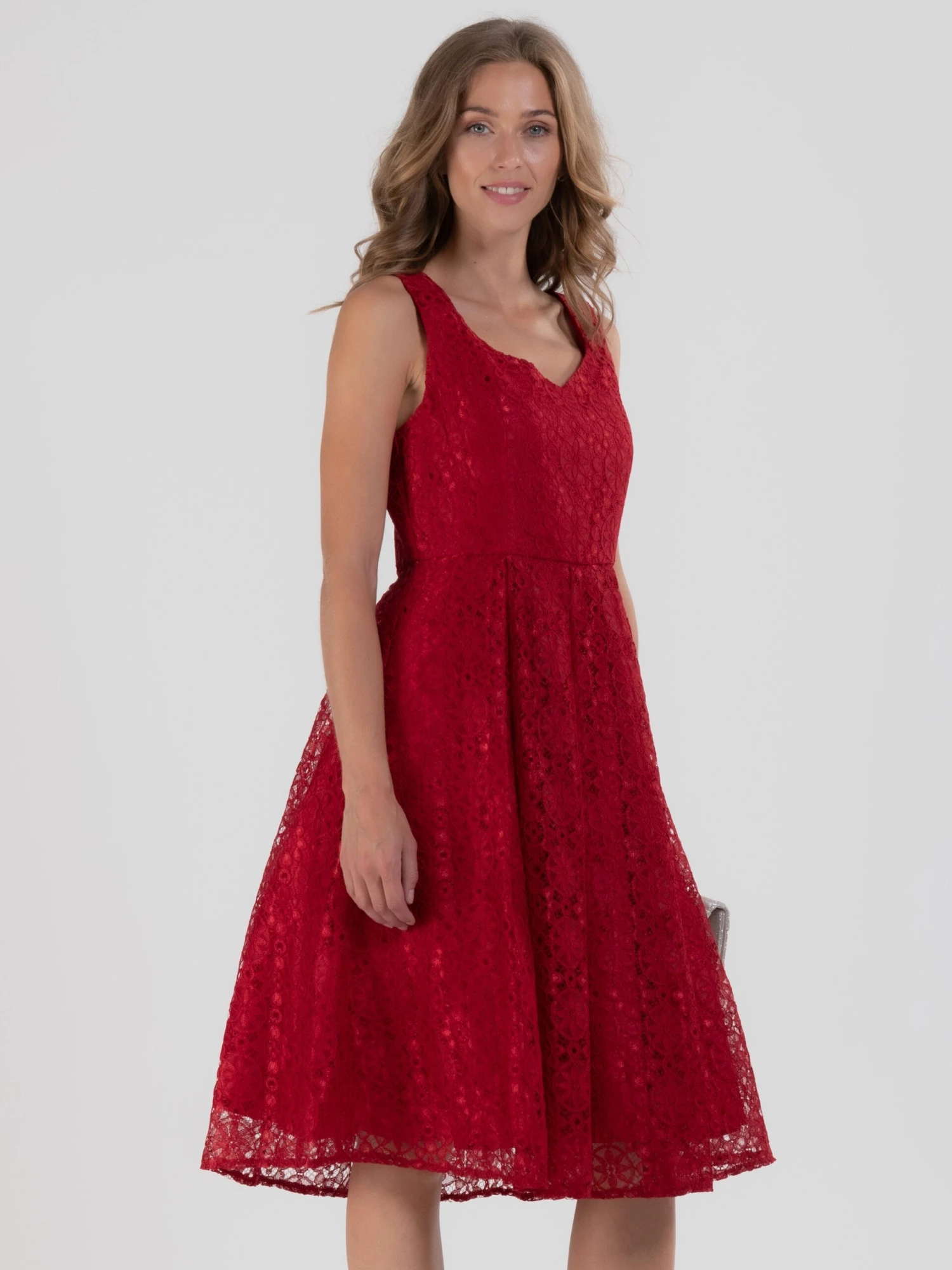Sweetheart Pleated Lace Dress, Dark Red 1 Sweetheart Pleated Lace Dress, Dark Red