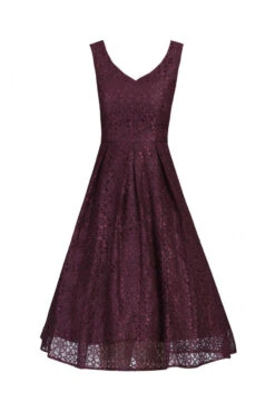 Sweetheart Pleated Lace Dress, Burgundy