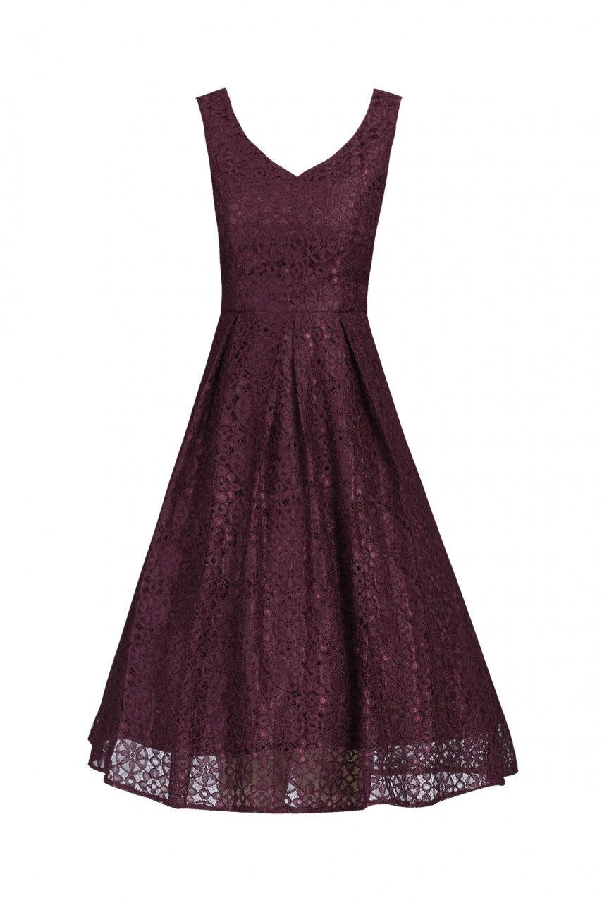Sweetheart Pleated Lace Dress, Burgundy 1 Sweetheart Pleated Lace Dress, Burgundy