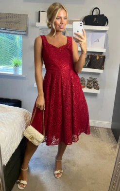 Sweetheart Pleated Lace Dress, Dark Red 9 Sweetheart Pleated Lace Dress, Dark Red -DORIA Clothing Shop JE 8108DarkRed 1 01e8ba91 9e15 48e7 9cf9 15d3c482786f