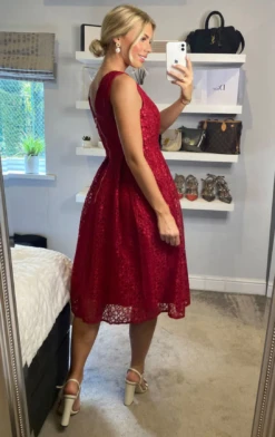 Sweetheart Pleated Lace Dress, Dark Red 10 Sweetheart Pleated Lace Dress, Dark Red -DORIA Clothing Shop JE 8108DarkRed 2 51b3d039 f2ea 47f5 a5b5 26f8c0b3d78f