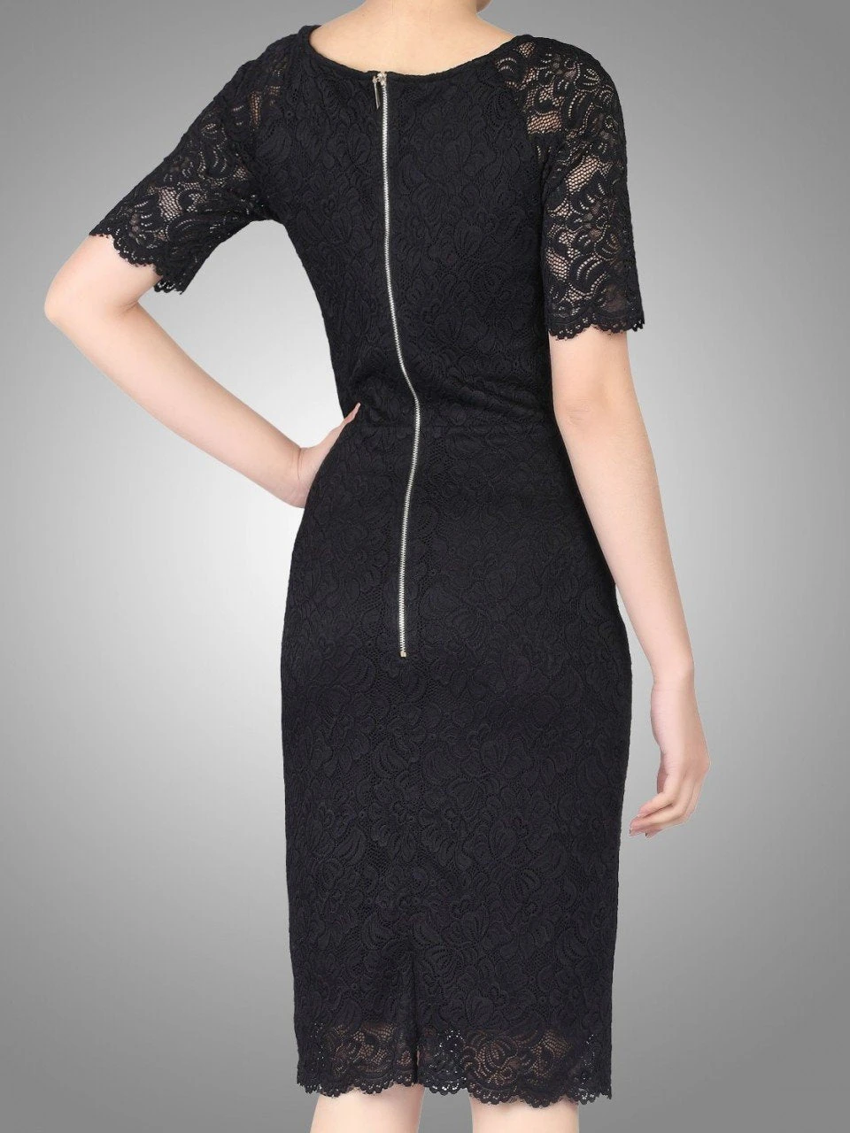 Lace Ruched Shift Dress, Black 2 Lace Ruched Shift Dress, Black - Image 2