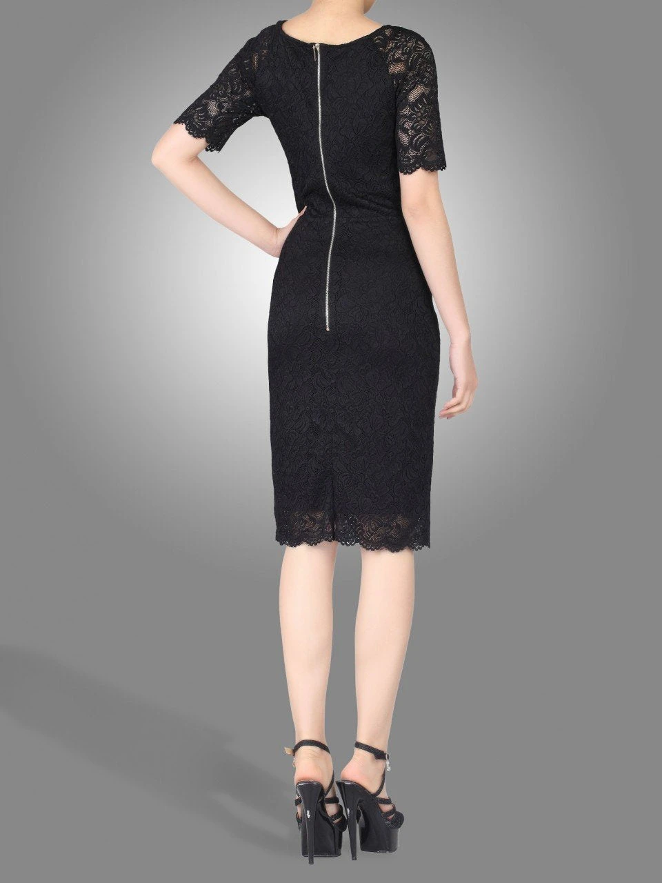 Lace Ruched Shift Dress, Black 4 Lace Ruched Shift Dress, Black - Image 4