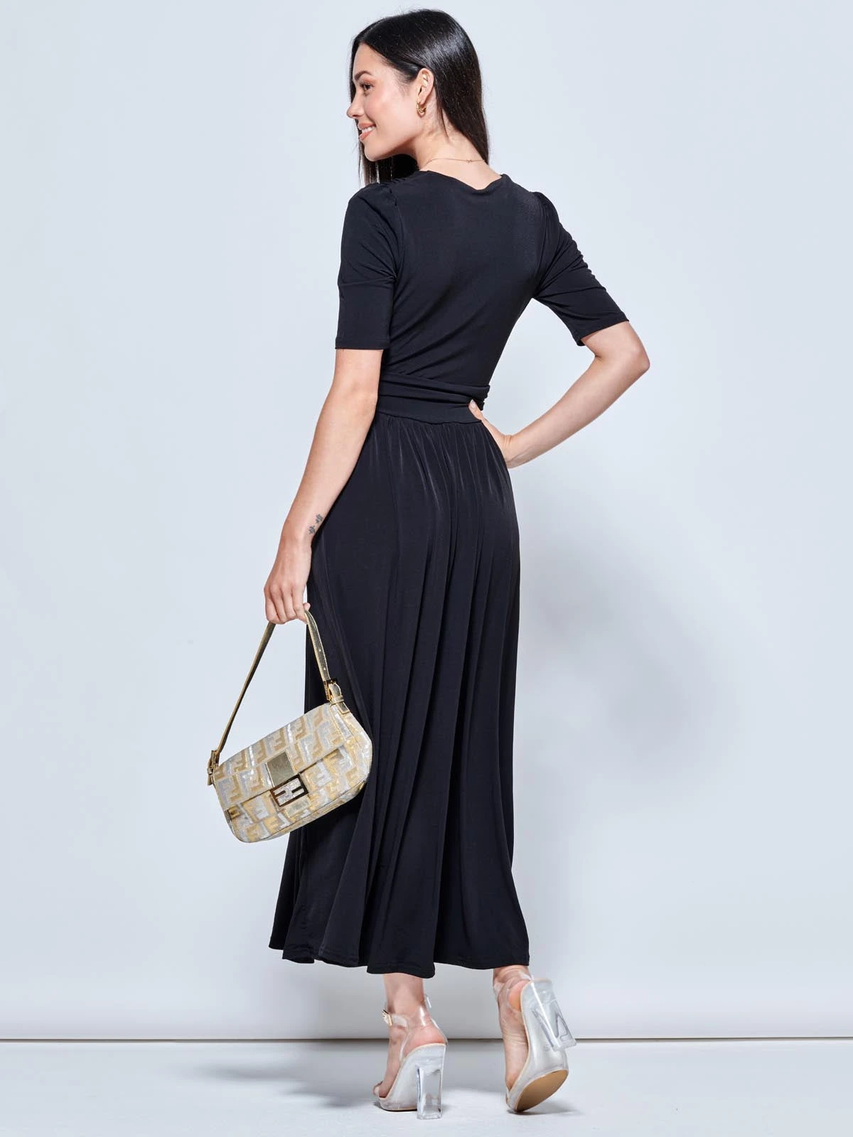 Plain Wrap Front Jersey Maxi Dress, Black 2 Plain Wrap Front Jersey Maxi Dress, Black - Image 2
