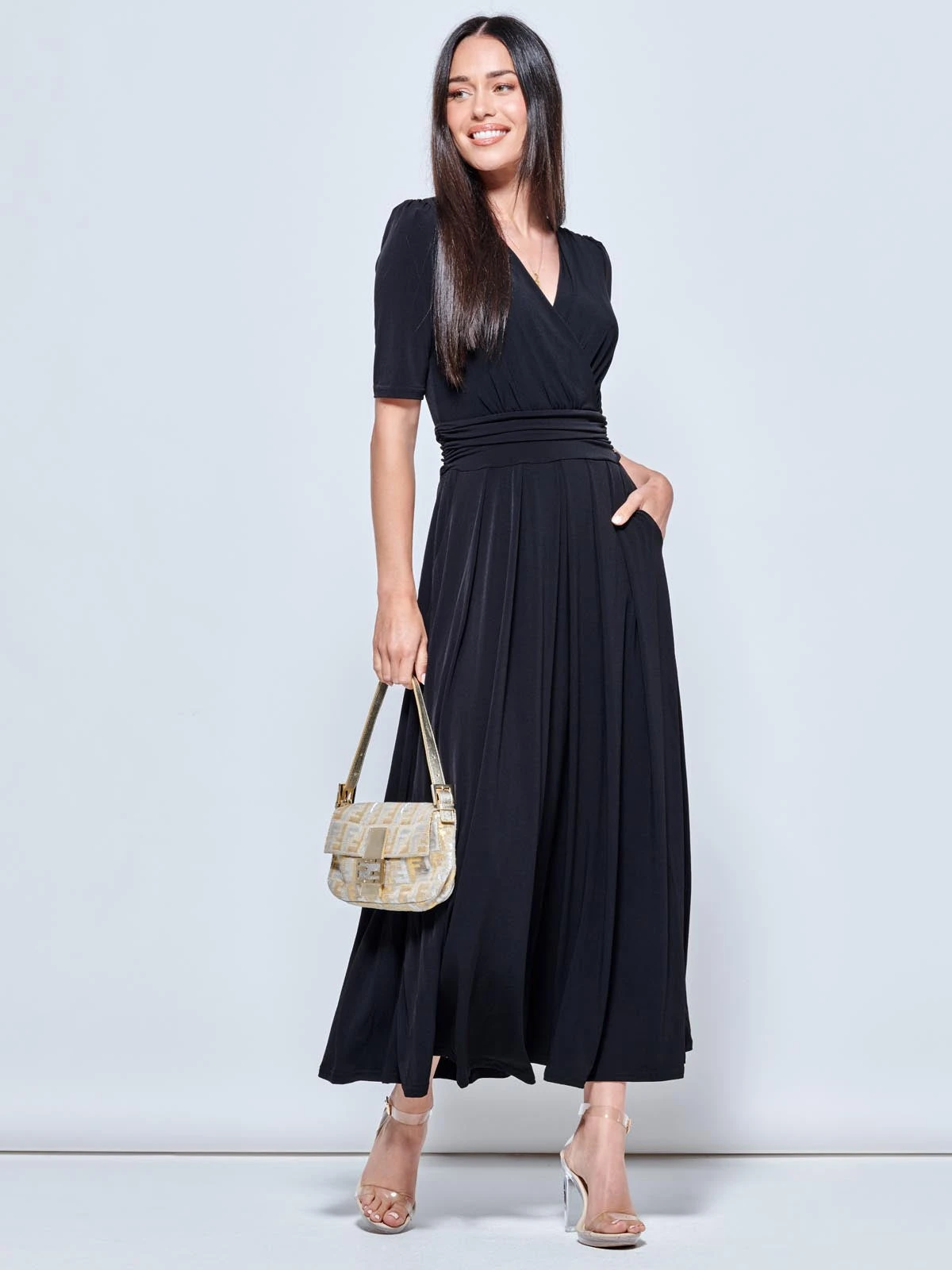 Plain Wrap Front Jersey Maxi Dress, Black 4 Plain Wrap Front Jersey Maxi Dress, Black - Image 4