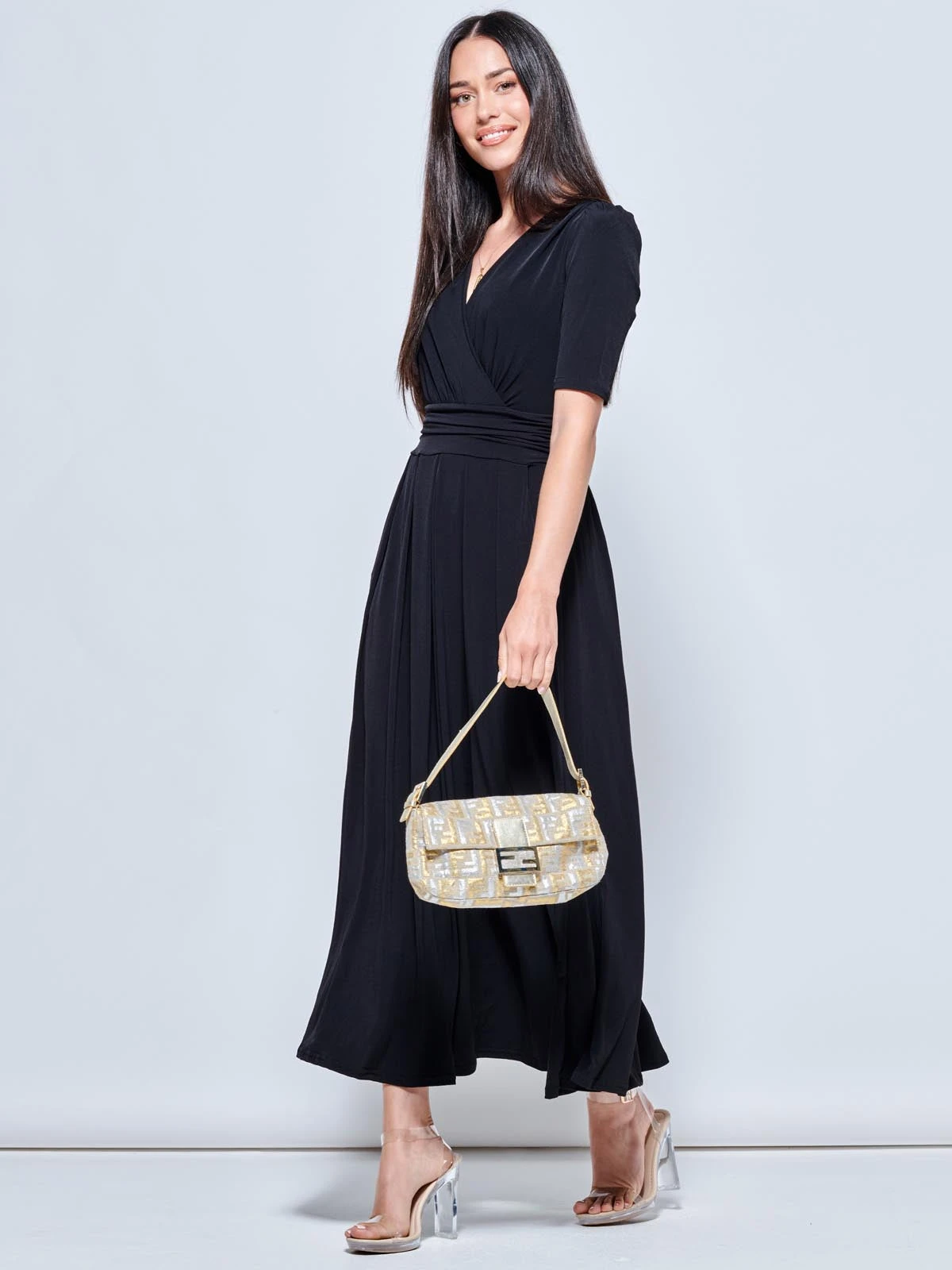 Plain Wrap Front Jersey Maxi Dress, Black 5 Plain Wrap Front Jersey Maxi Dress, Black - Image 5