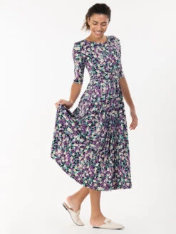 Pauline Sleeved Maxi Dress, Purple Floral -DORIA Clothing Shop JolieMoi34SleeveFloralPrintJerseyMaxiDress PurpleFloral1
