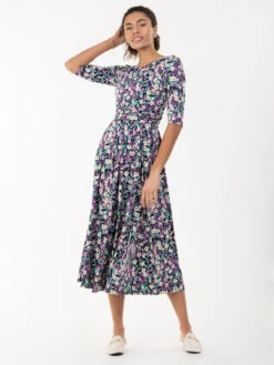 Pauline Sleeved Maxi Dress, Purple Floral -DORIA Clothing Shop JolieMoi34SleeveFloralPrintJerseyMaxiDress PurpleFloral2